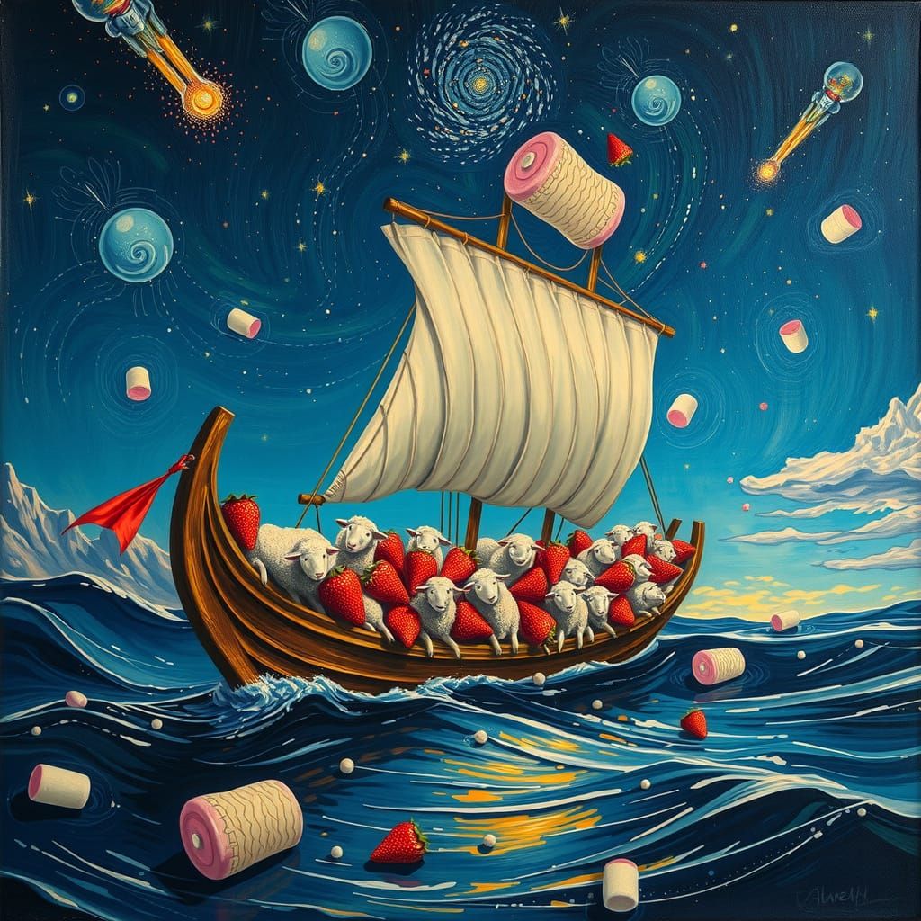 Strawberry Sheep Sailing Under Chocolate Stars