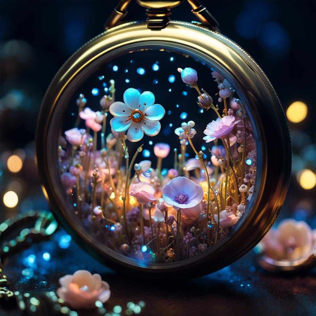 Blooming Flower Field Inside Vintage Pocket Watch