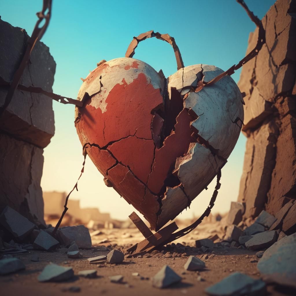 Distressed Broken Heart with Chisel Marks