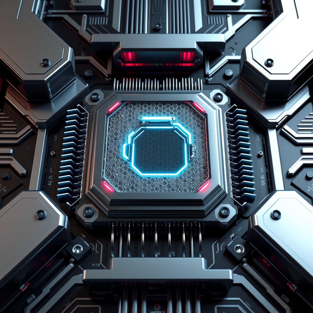 Futuristic Hexagonal Computer Motherboard Chip in Sci-Fi Sty...