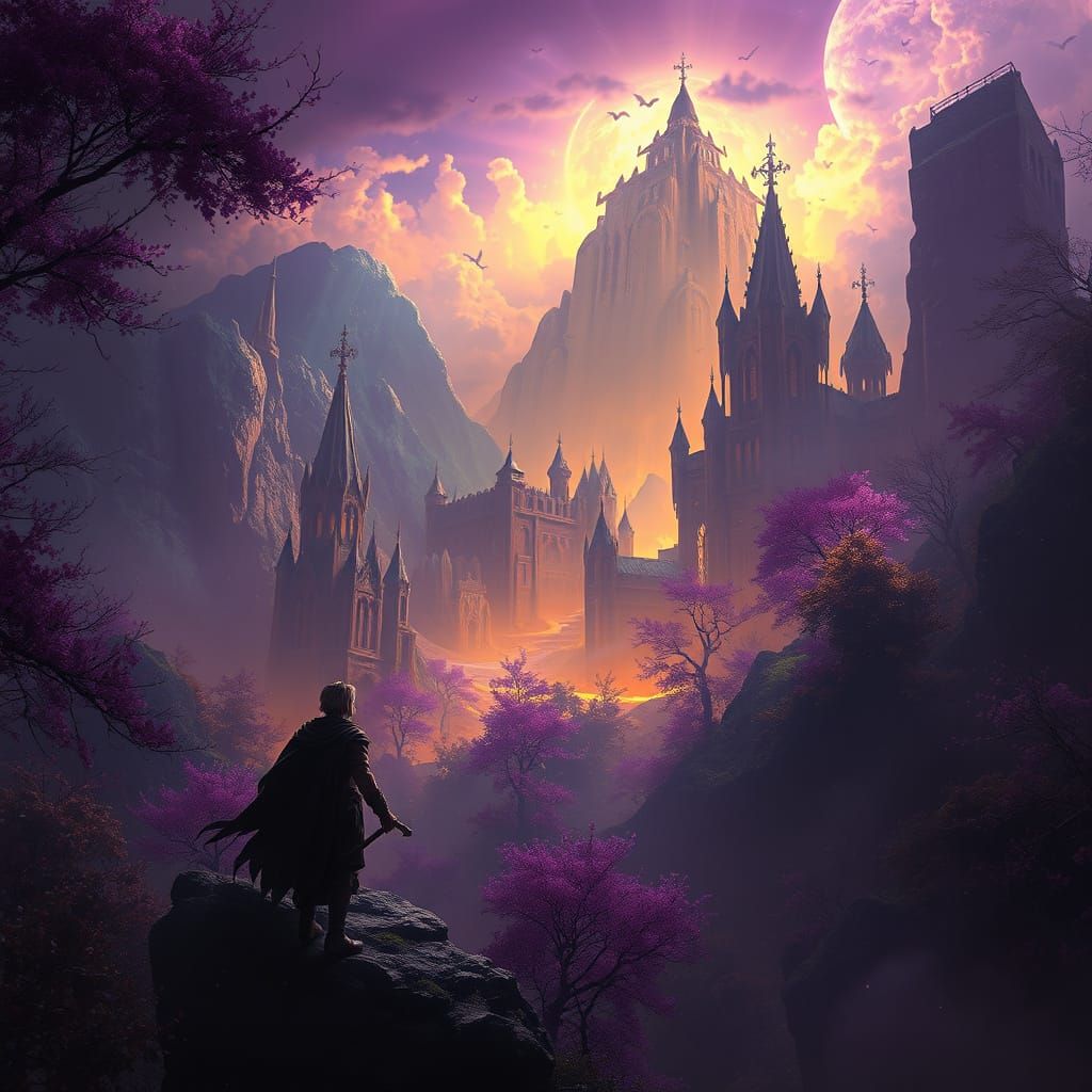 Dark Fantasy Concept Art in Purple and Yellow