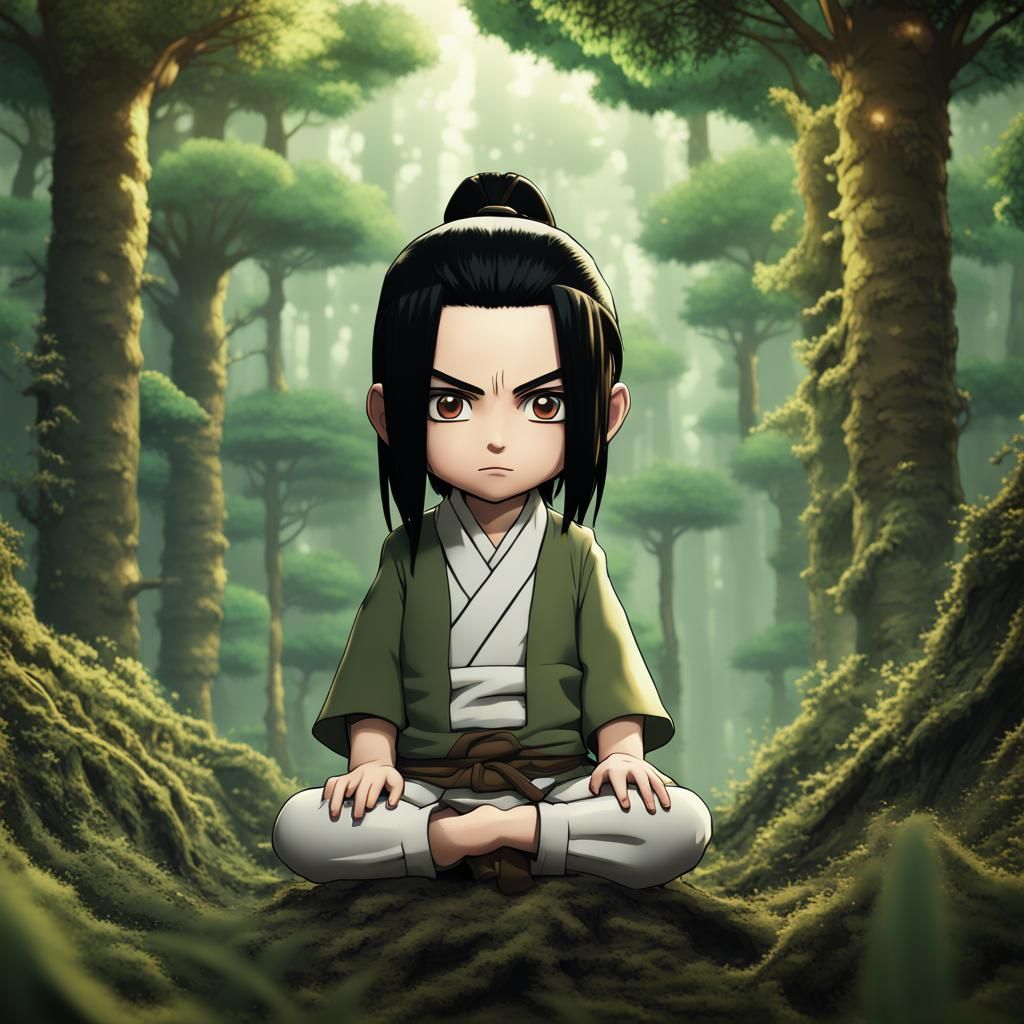 Neji Hyuga in Forest: Chibi Manga Style