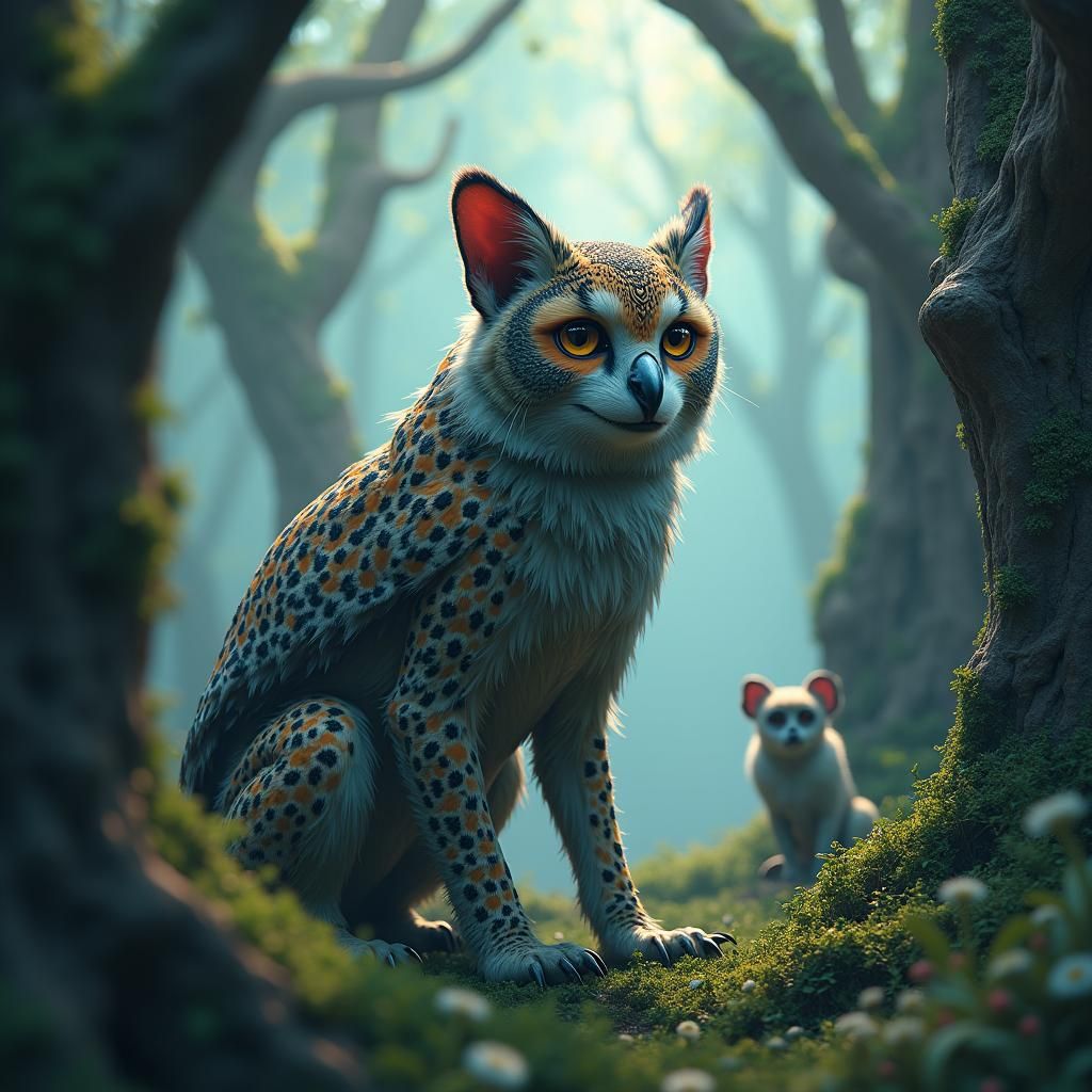 Enchanted Creature Hybrid in Mystical Forest, Matte Painting
