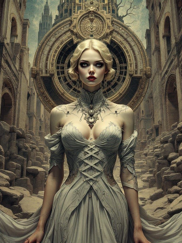 1950s Woman in Surreal Dystopian Style