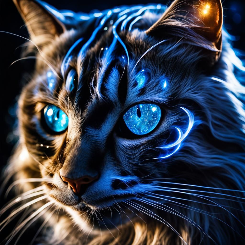 Ethereal Crystal Cat Mask Under a Starry Sky