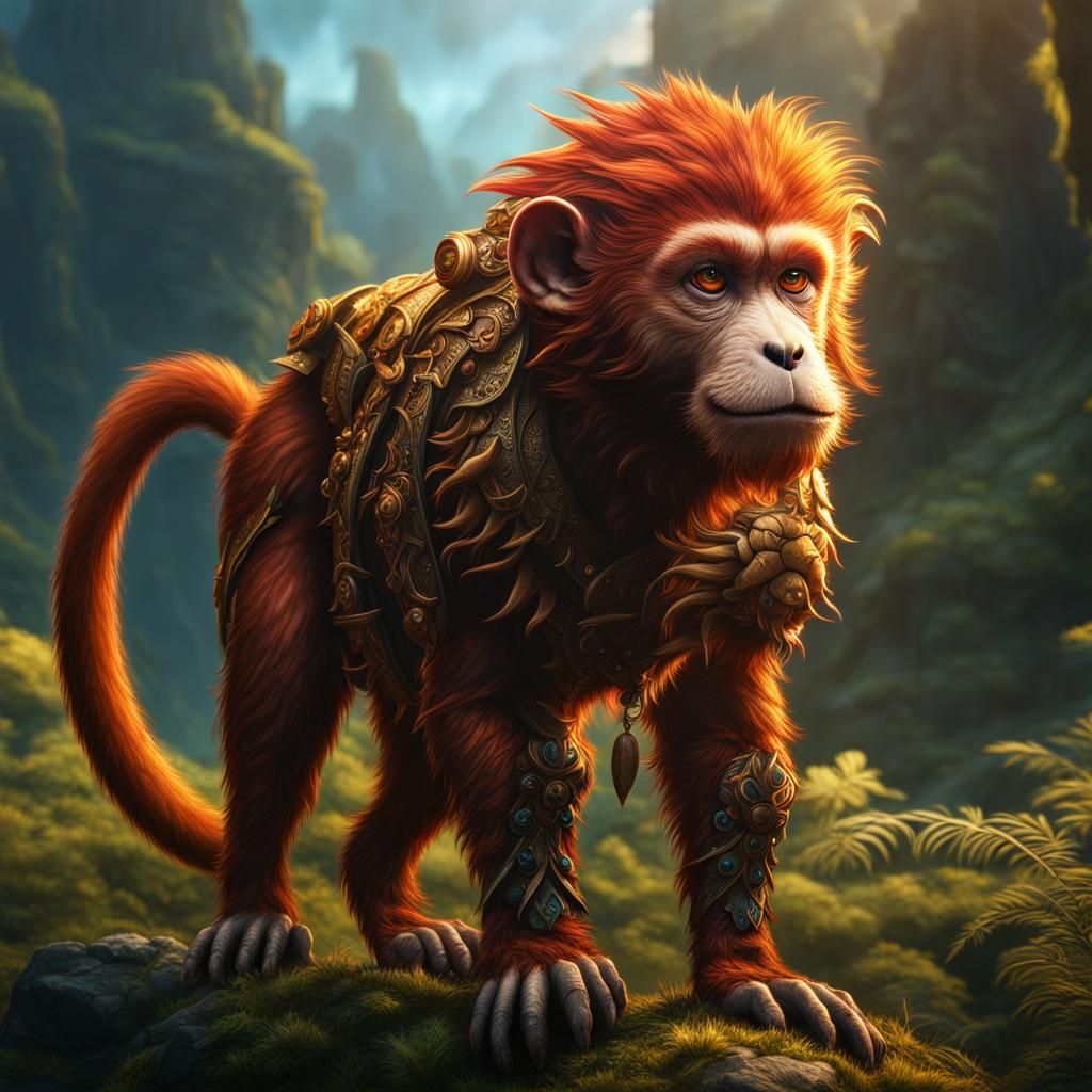 Ginger Hound Monkey in Detailed Matte Painting