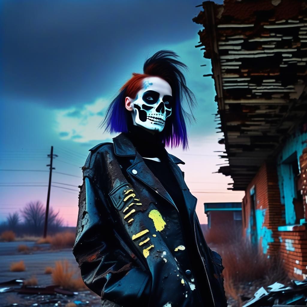 Gothic Model in Dilapidated Motel: Black and White Photo