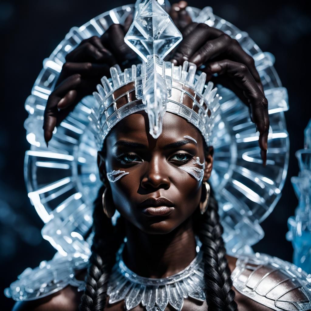 Ice Sculpture Art: Dark Skinned Warrior Woman