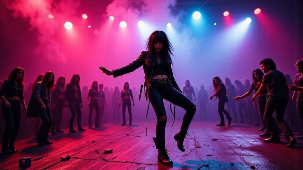 Rebellious Rockstar in Neon Spotlight