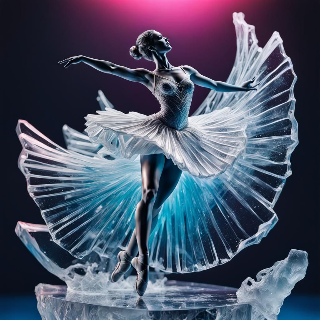 Hyperrealistic Ice Sculpture of Ballerina in Splash Art