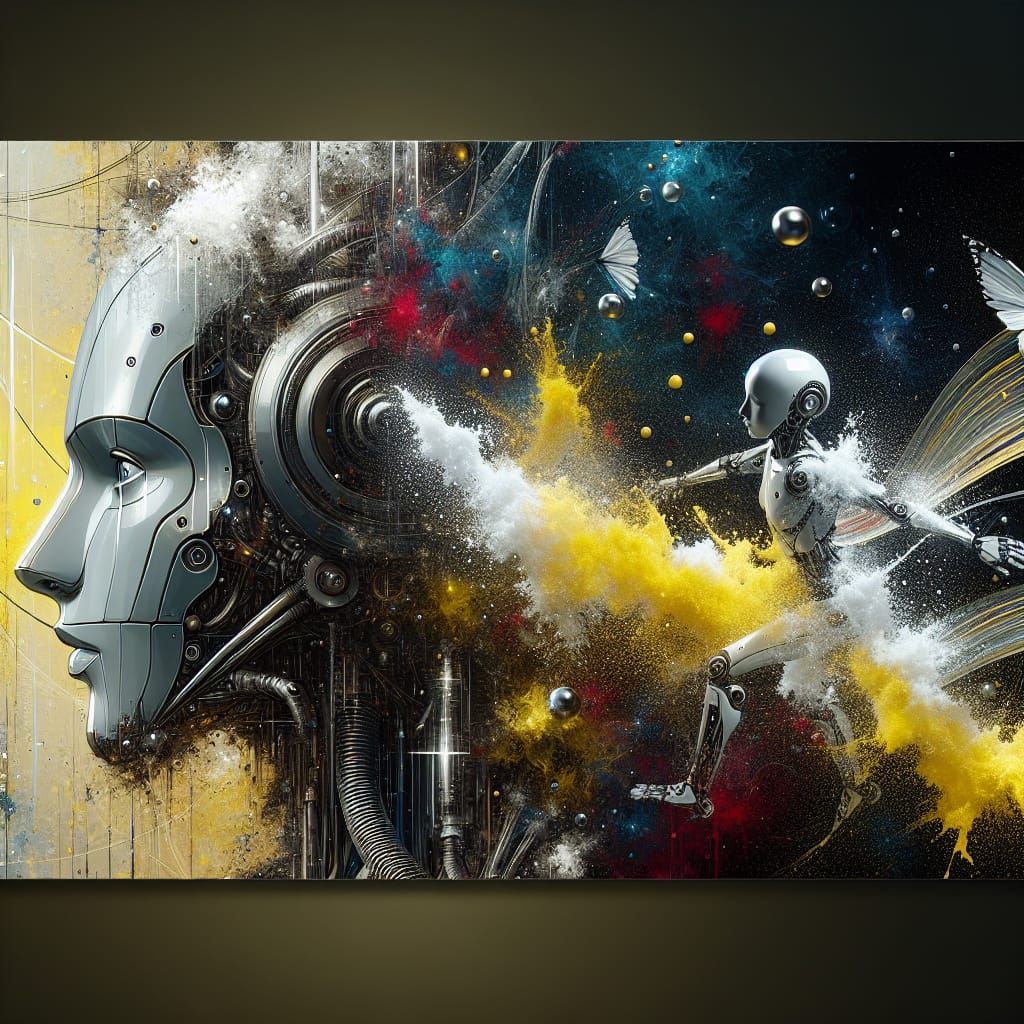 Cyborg Clown in Manga Style with Liquid Splash