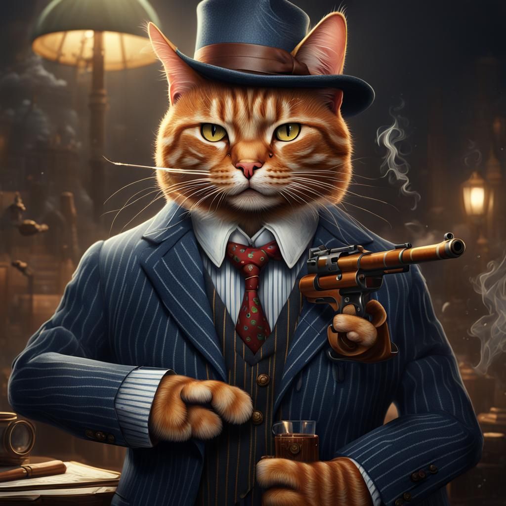 Ginger Cat Gangster in Pinstripe Suit