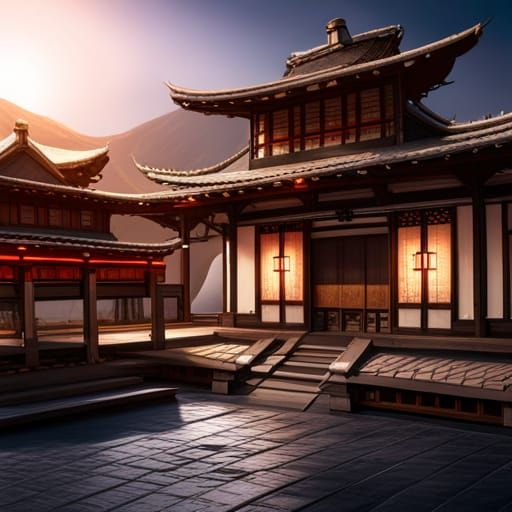 Fantasy Samurai Dojo: Detailed Matte Painting