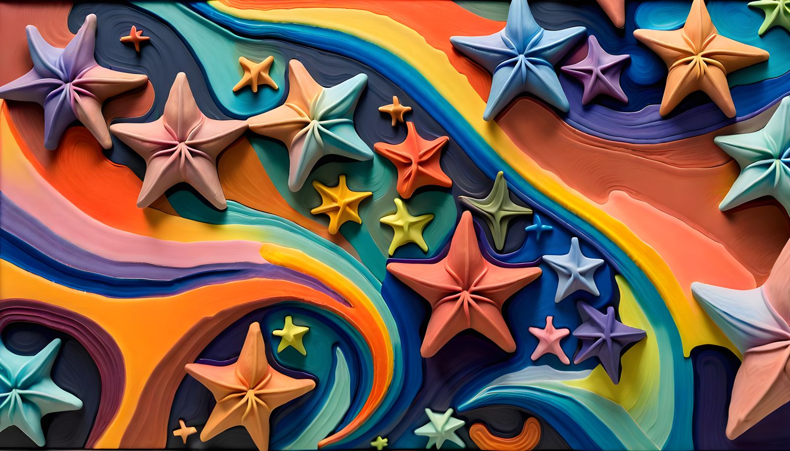 Swirling Pastel Star Formation in Impasto Oil Painting