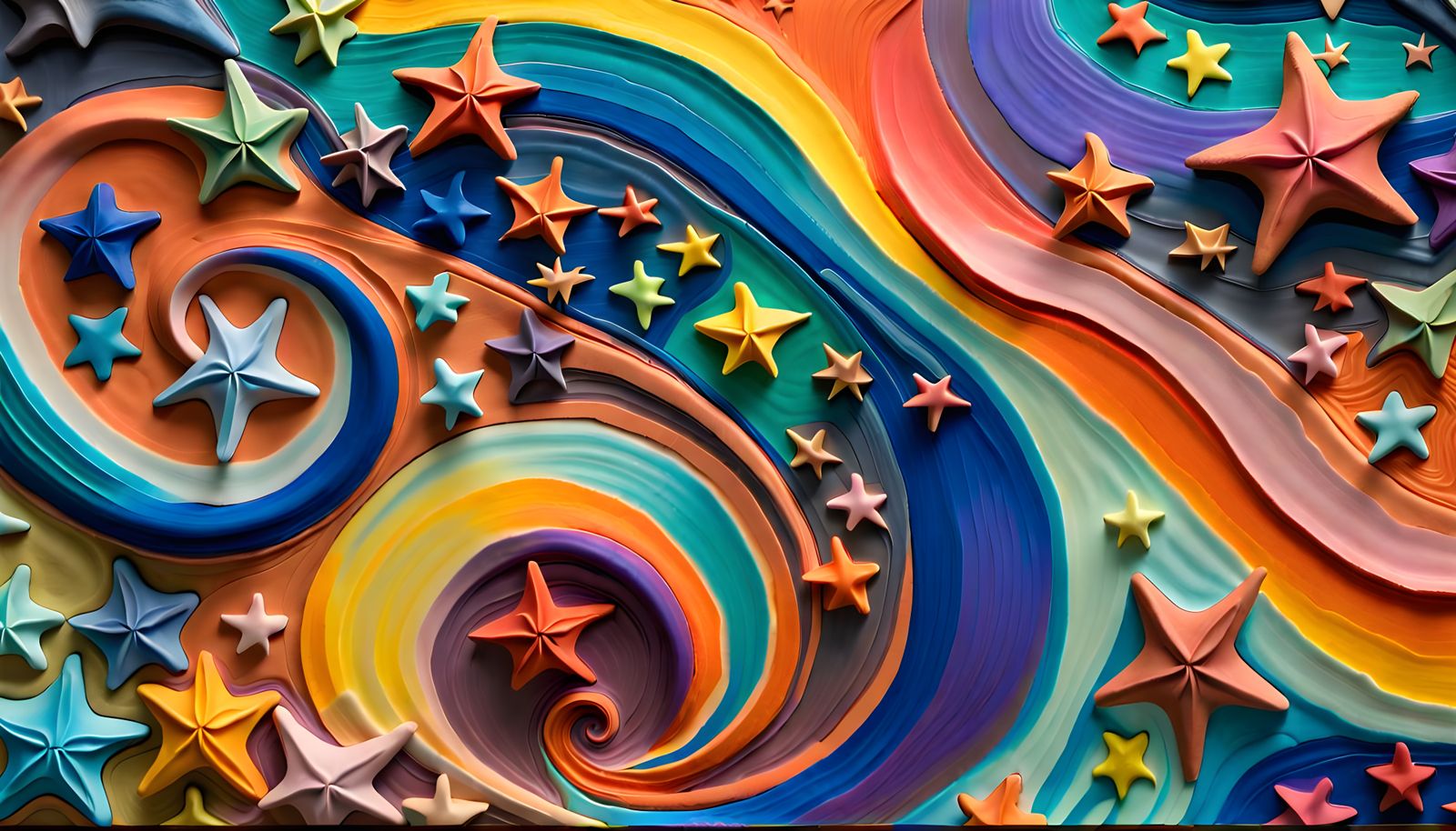 Swirling Pastel Stars in Bas-Relief Impasto Painting
