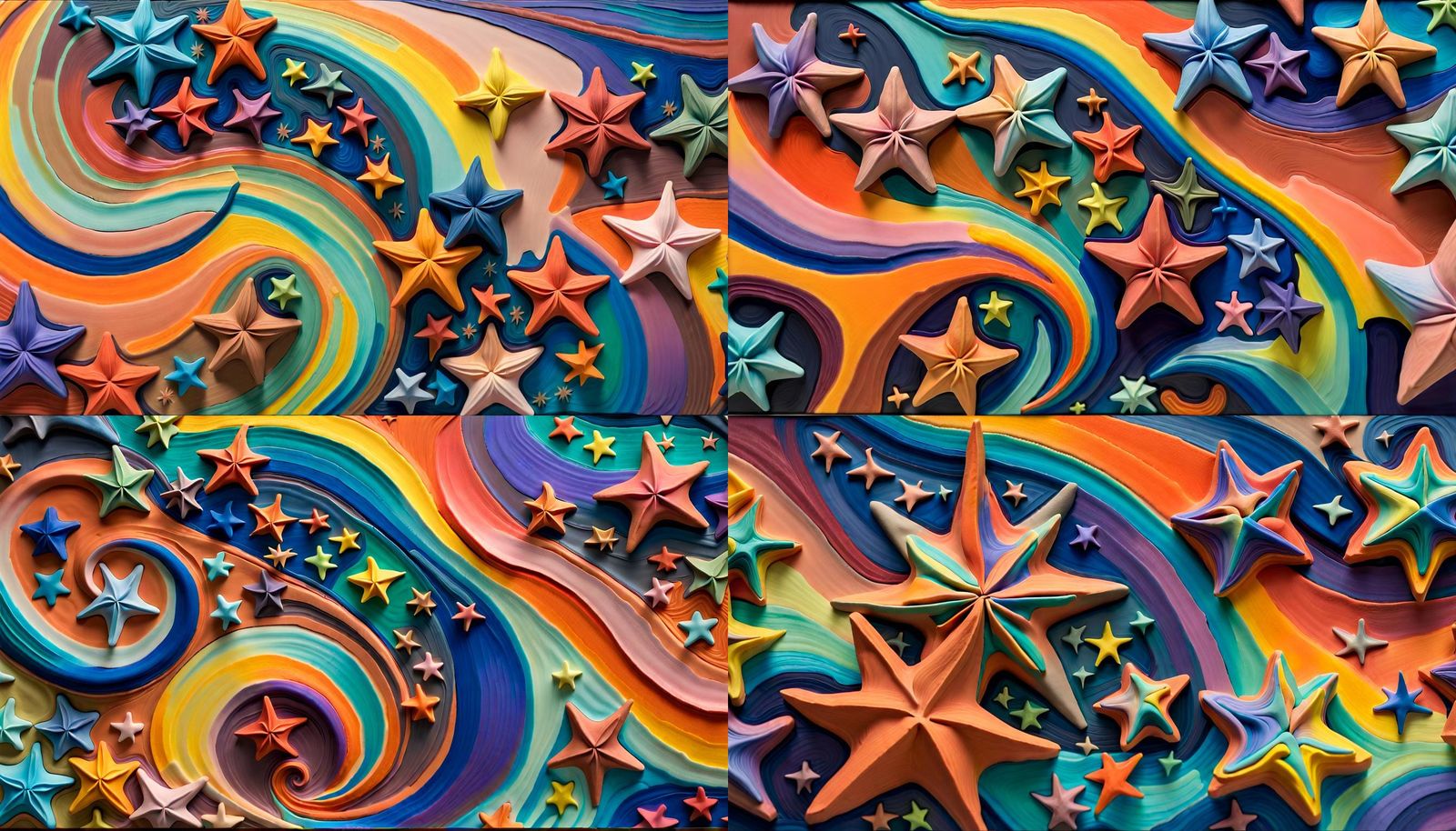 Swirling Pastel Stars in Iridescent Bas-Relief