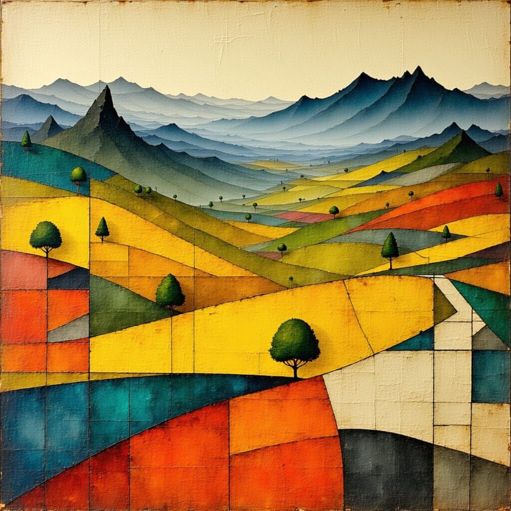 Cubist Landscape with Mountains and Hills