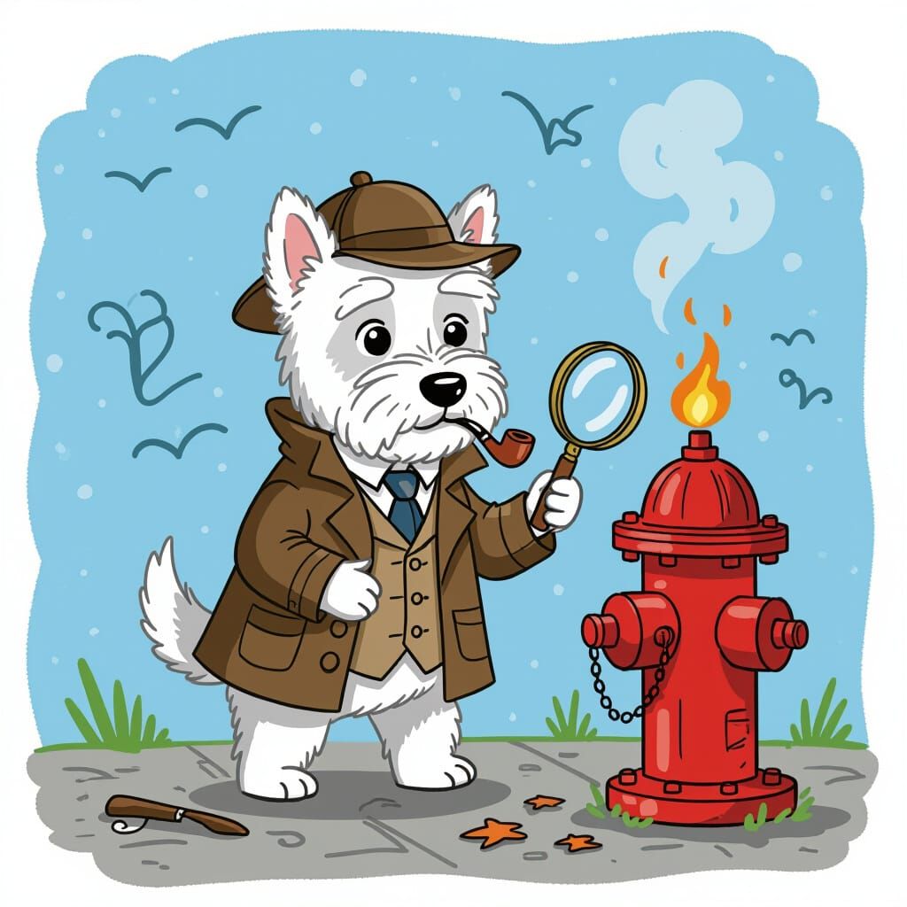 Sherlock Holmes Westie Investigates Fire Hydrant in Storyboo...