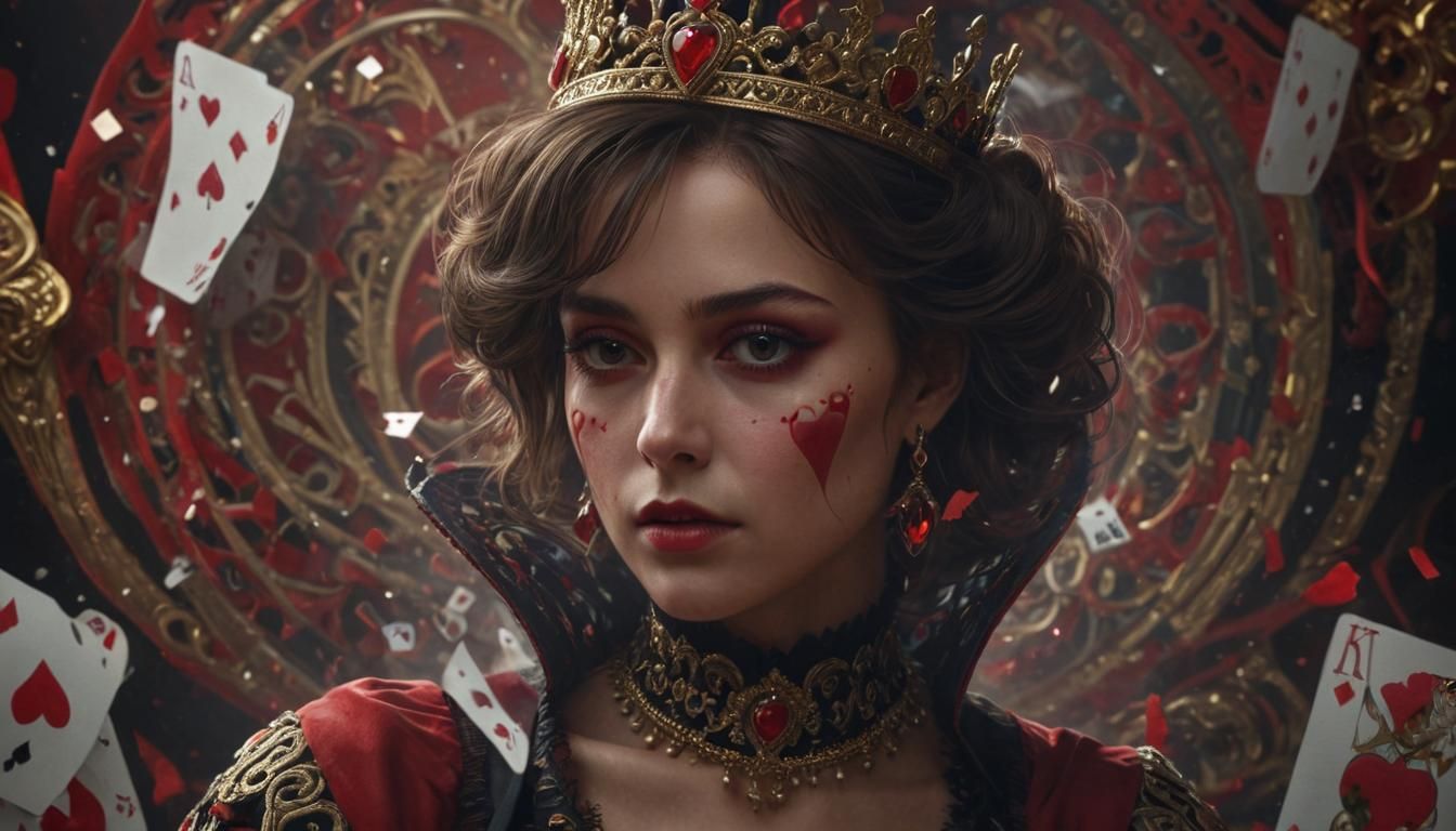 Queen of Hearts Portrait in Hyperrealistic Style