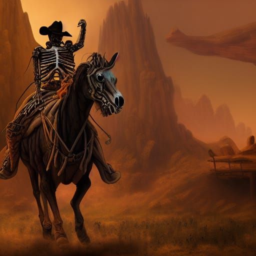 Detailed Cowboy Skeleton Fantasy Concept Art