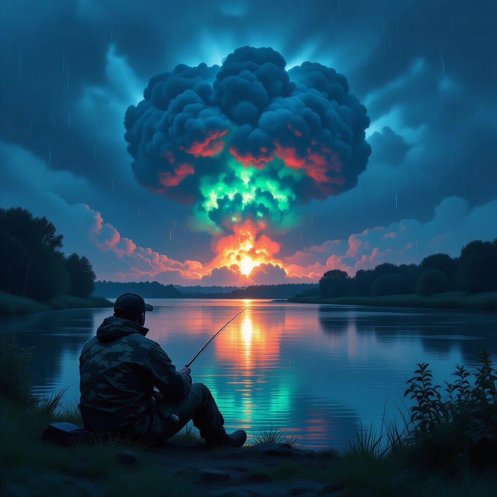 Apocalyptic Angler: Fishing Amidst Destruction