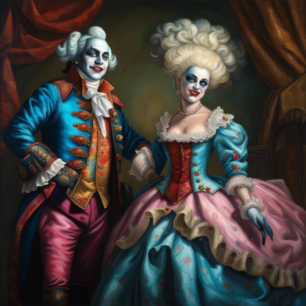 Harley Quinn as Marie Antoinette, Joker as King Louis XVI.