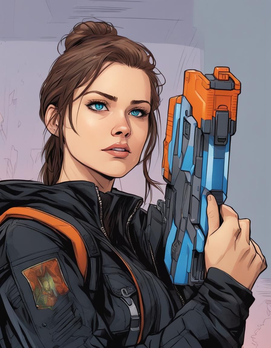 Girl with Toy Gun in Comic Book Style
