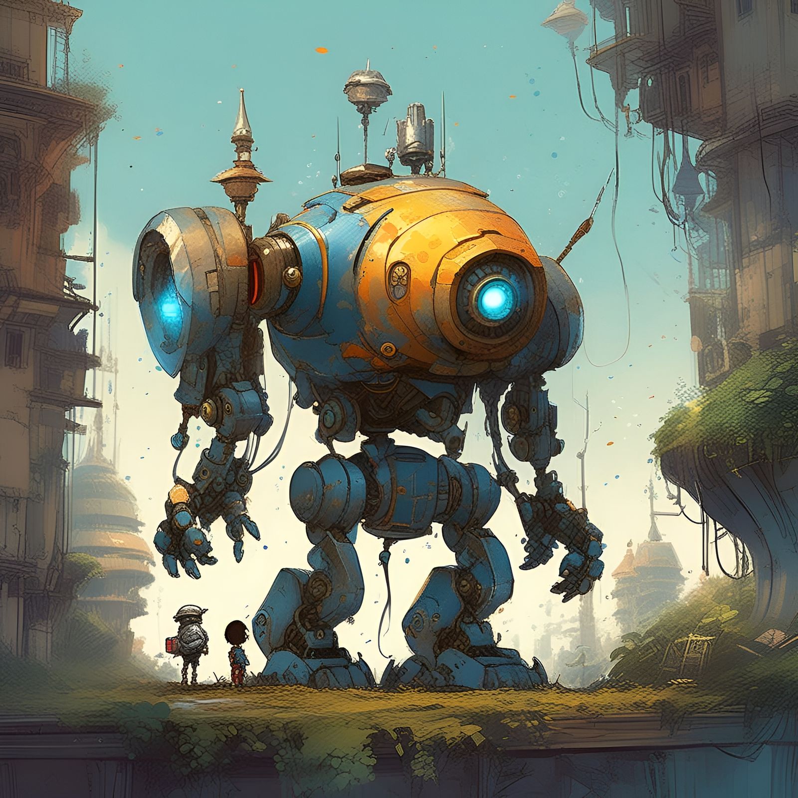 Cute Chibi Giant Mecha Robot Digital Art