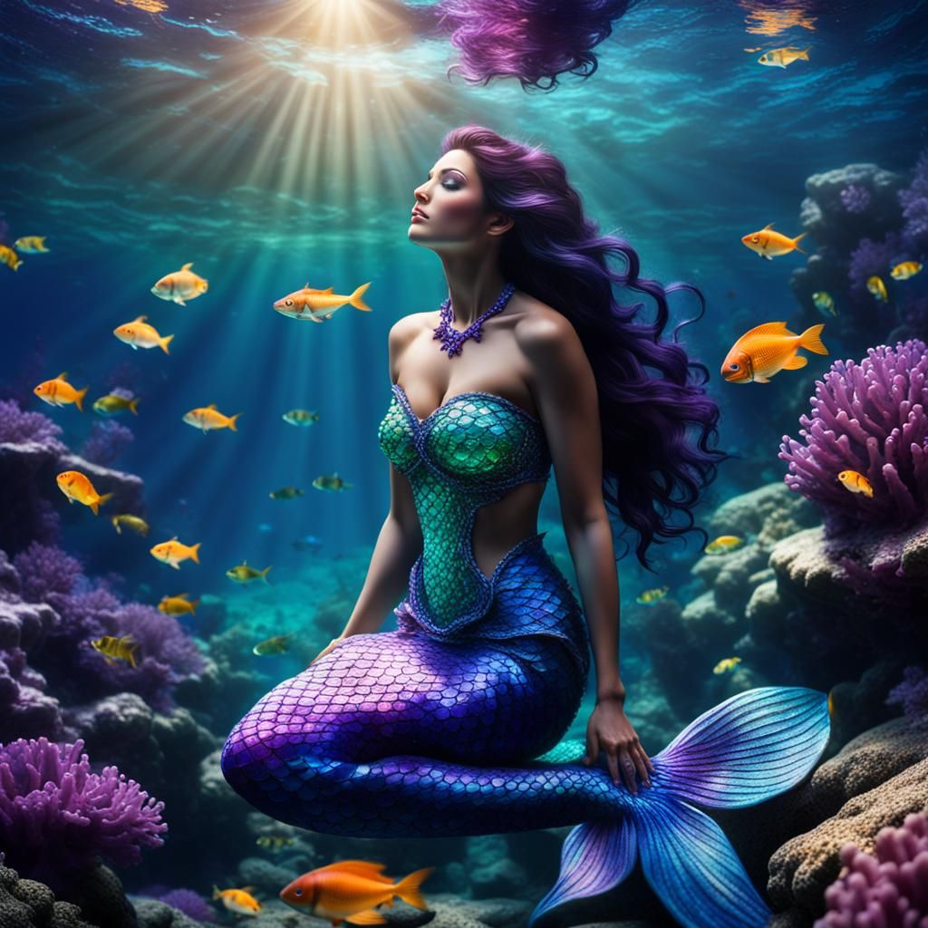 Gorgeous Mermaid with Coral Necklace in 8K