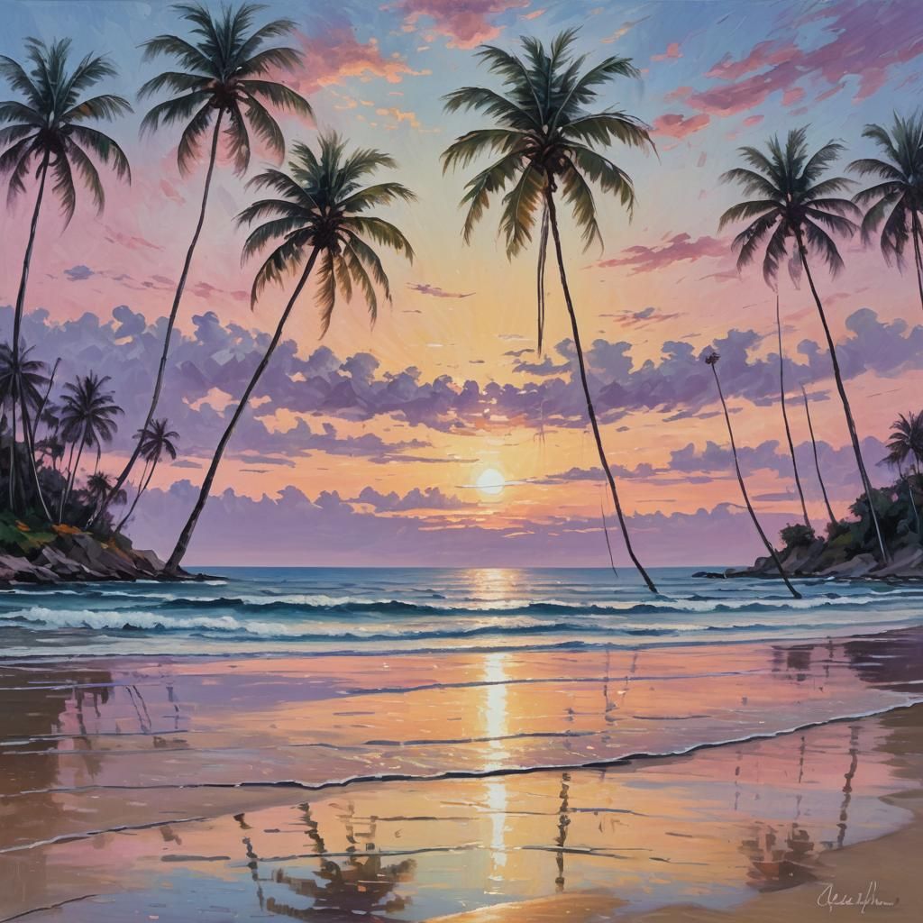 Pink Sunset Beach: A Monet-Inspired Waterscape