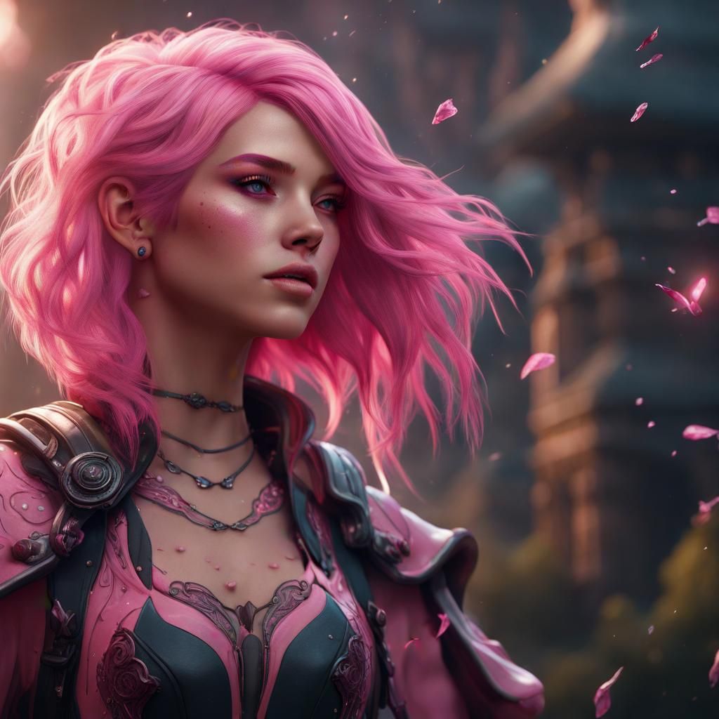 Pink-Haired Beauty in Detailed Matte Painting
