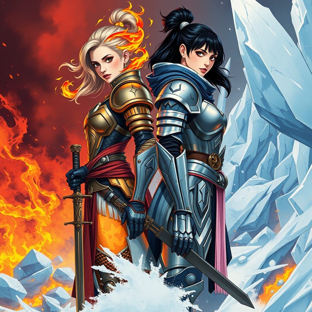 Female Warriors of Fire and Ice Stand United in Futuristic L...