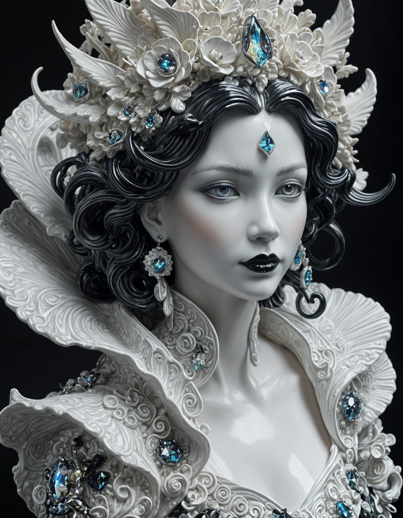 Noir Beauty Sculpture in Psychedelic Crystal Frame