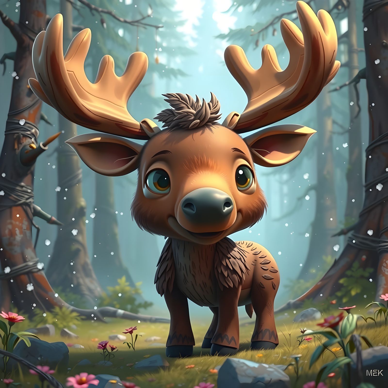 Whimsical Moose Masterpiece in Hyperdetailed Fantasy Style