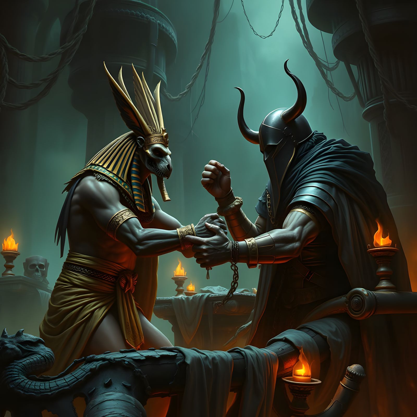 Egyptian Gods Face Off in Epic Arm Wrestling Match