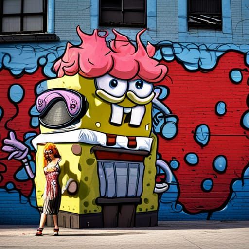 SpongeBob SquarePants as Drag Queen in Hooters, Graffiti Art
