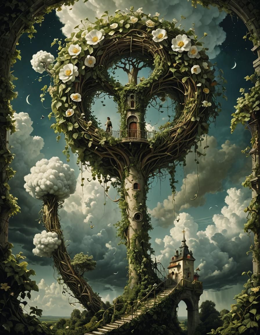 Jack and Beanstalk Key in Surreal Gouache Style