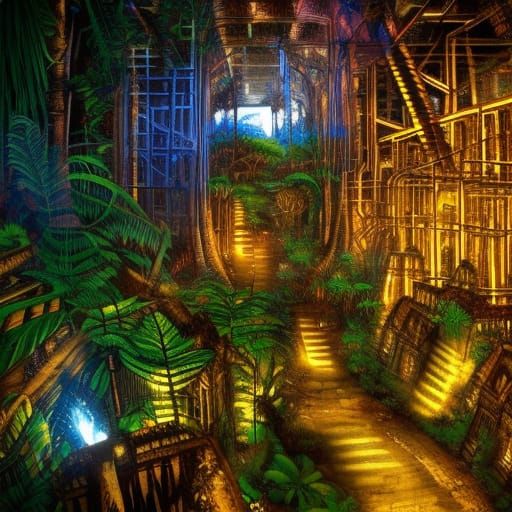 Mayan Temple Power Station in Lush Rainforest