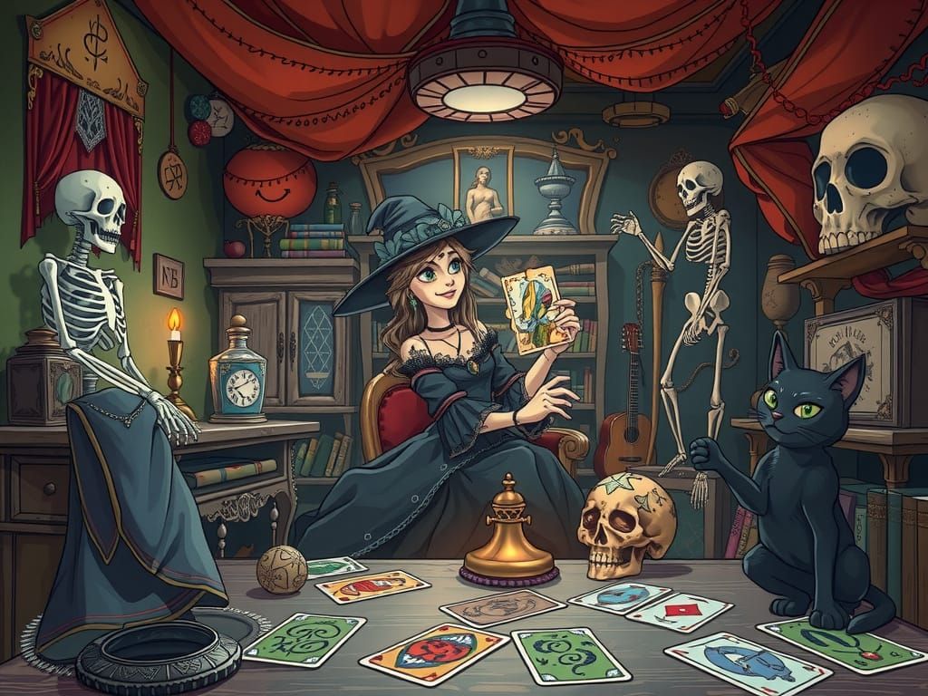 Whimsical Witch's Lair in Dark Fantasy Style