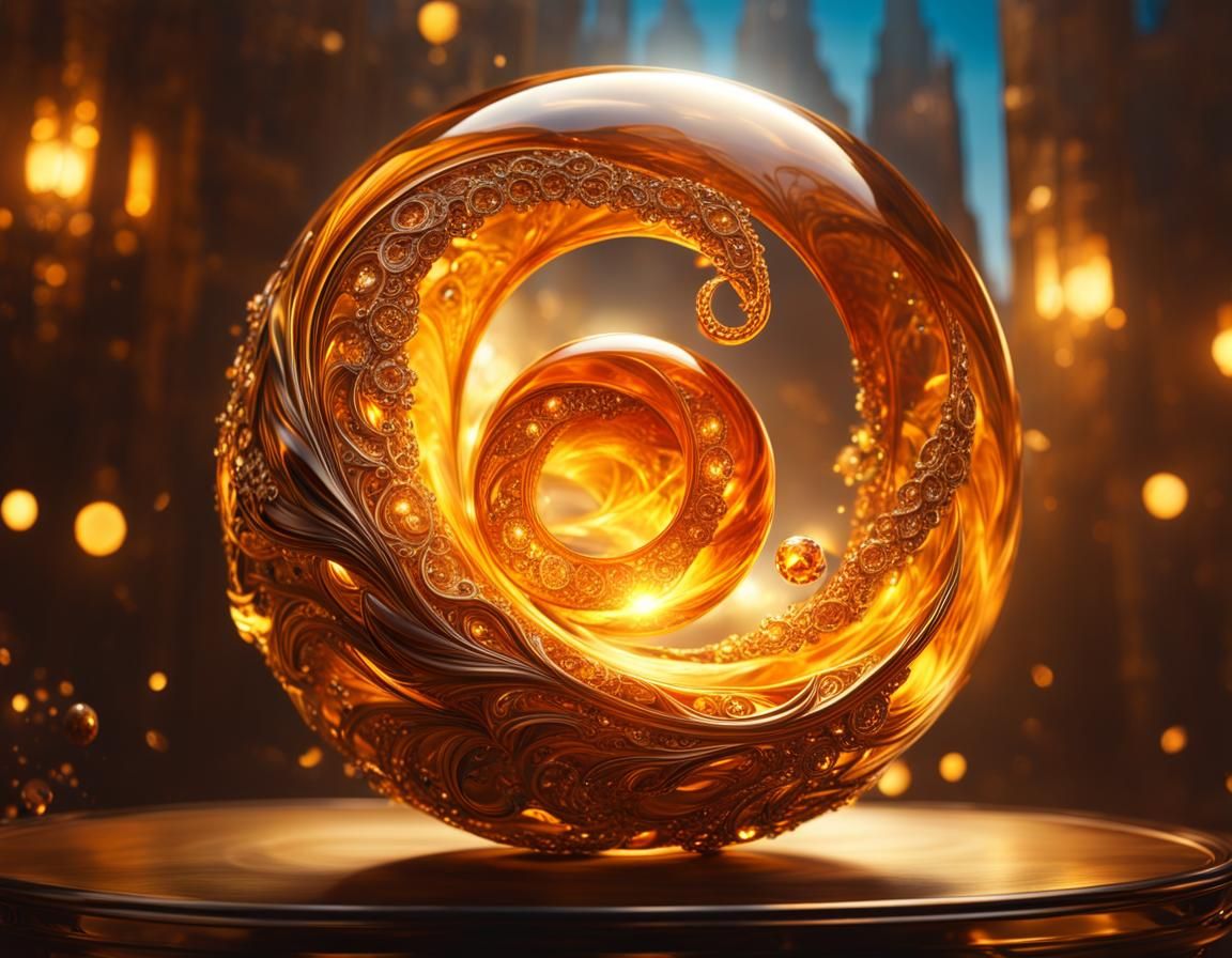 Magic Trapped in Amber Gem: Hyperrealistic Digital Painting