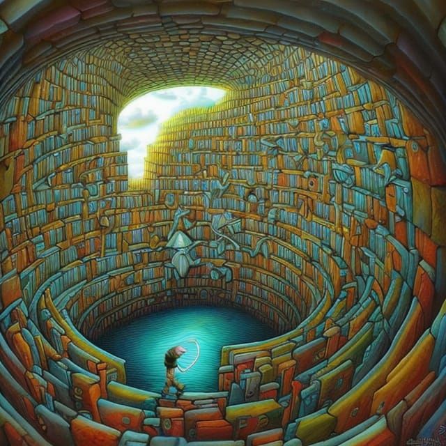 Intricate 3D Maze Inspired by Surrealist Art