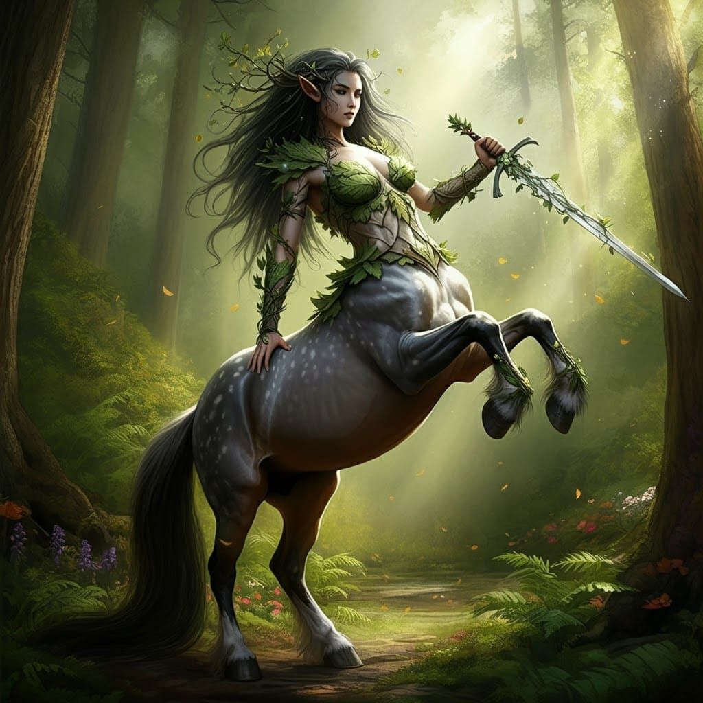 Majestic Centaur Rearing in Forest Glade