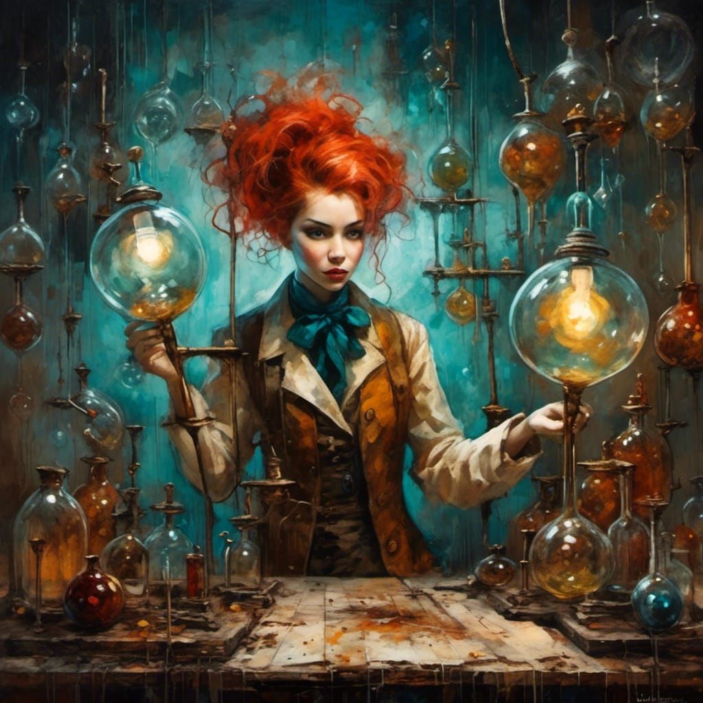 Mad Scientist in Laboratory in Melting Acrylic Style