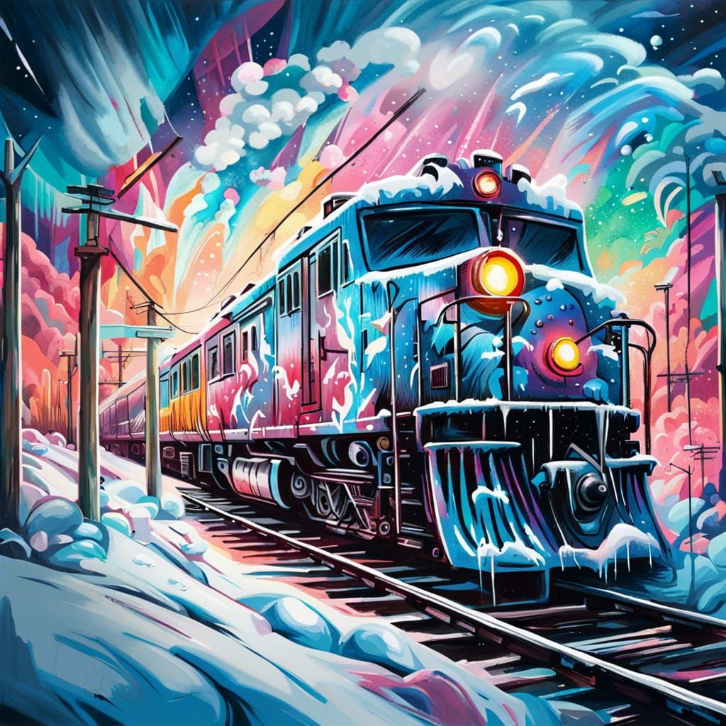 Polar Train Graffiti Art in Winter Wonderland