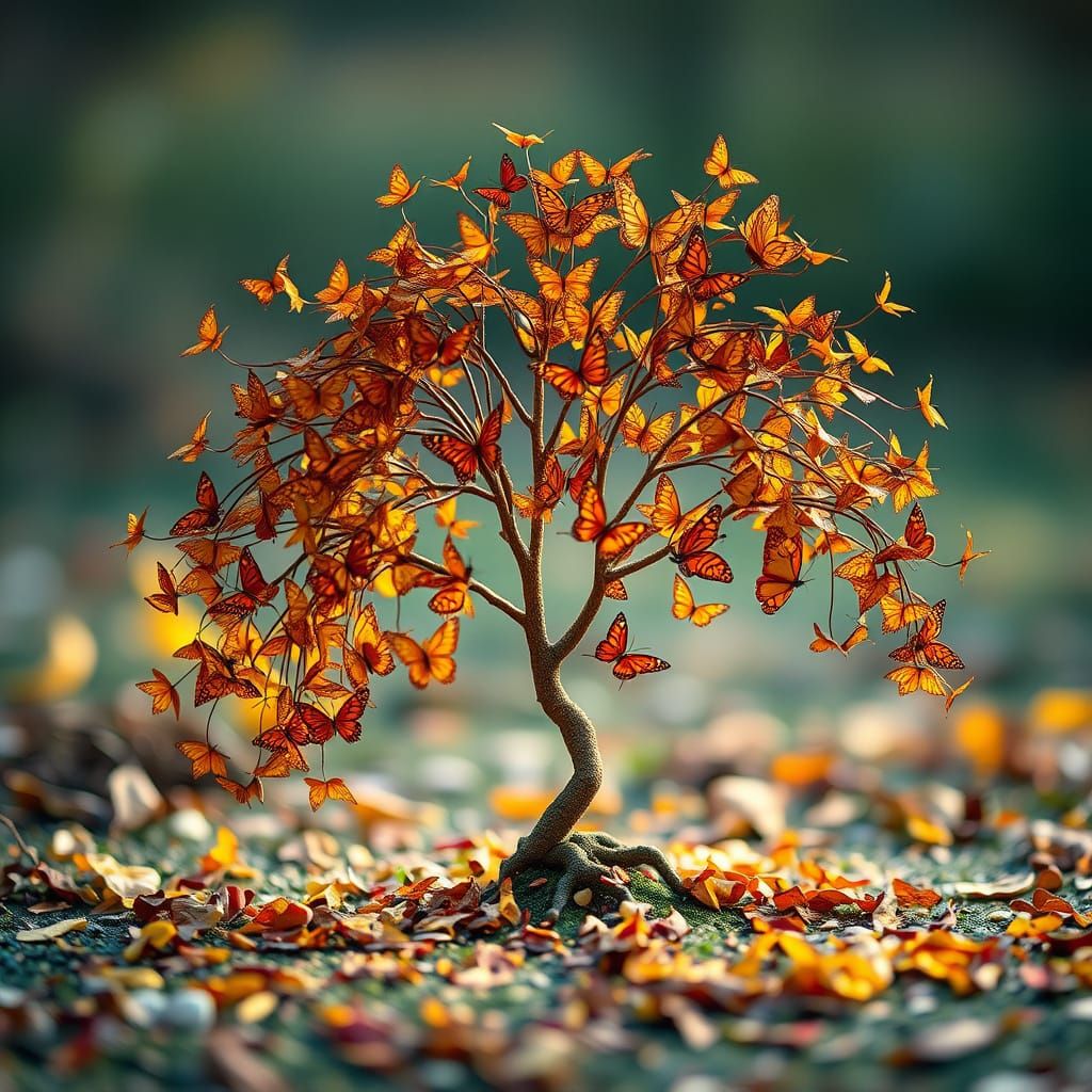 Whimsical Butterfly Willow Tree in Autumn Light