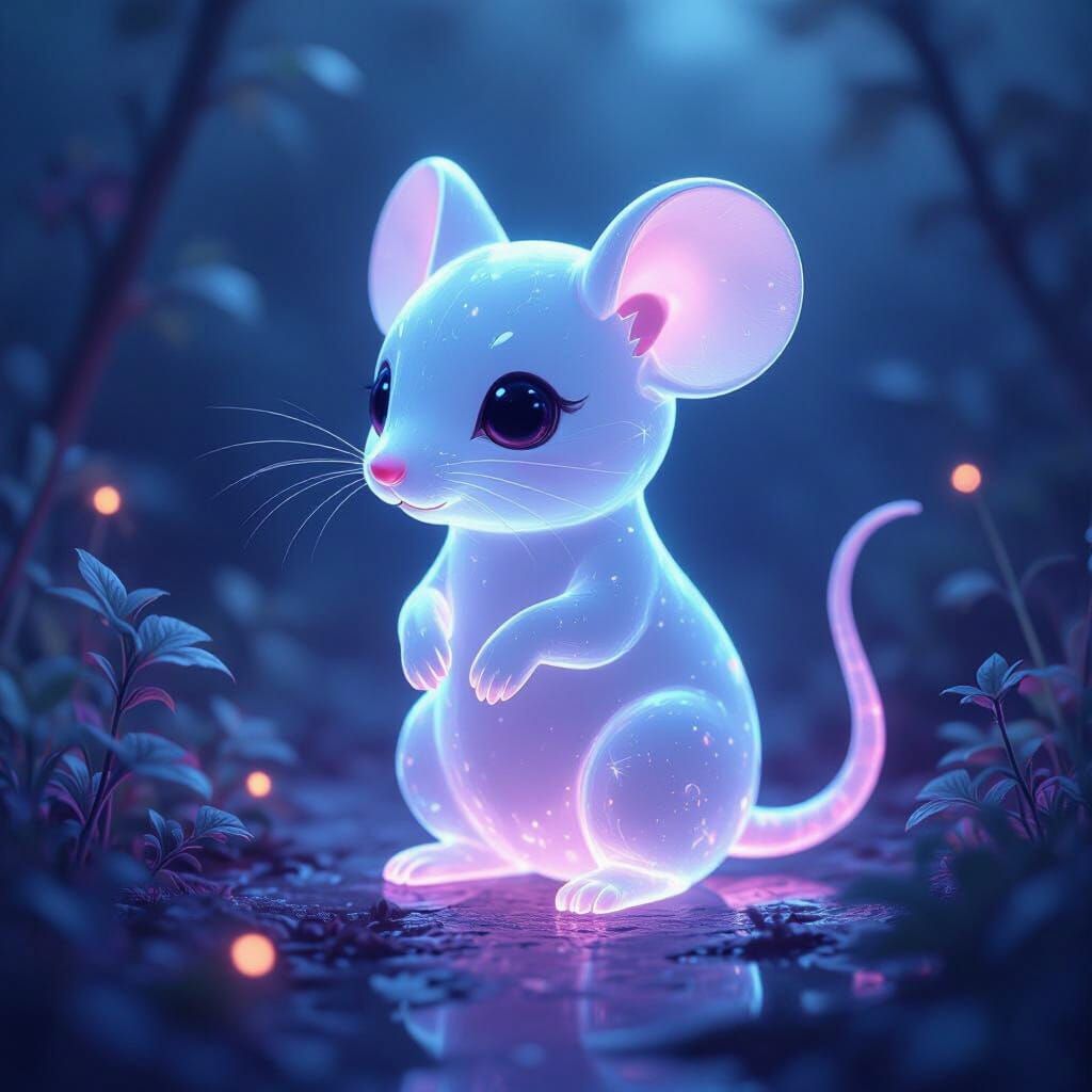 Ghostly Chibi Mouse in Ethereal Light