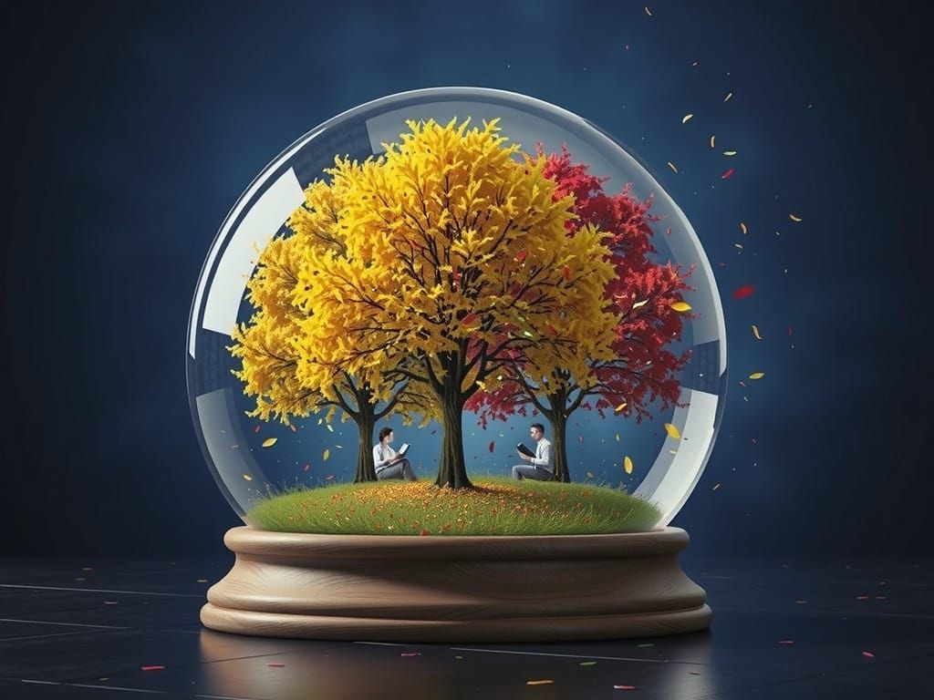 Autumn Grove in Glass Sphere with Giant Readers