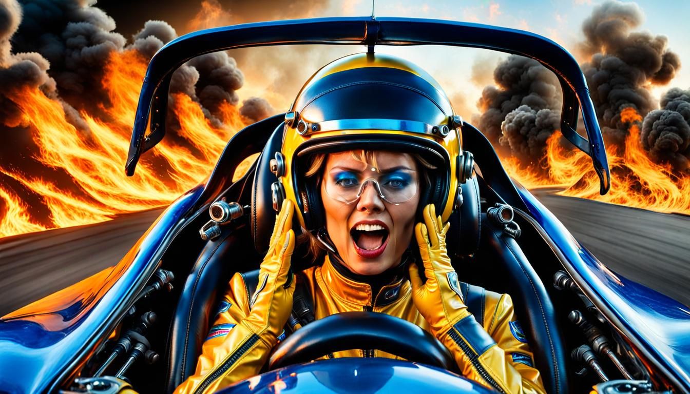 Burning Racing Car: A Sci-Fi Cinematic Scene