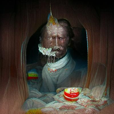 Horror Birthday Cake in Cabin, Doré Style