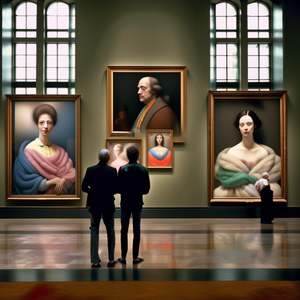 Happy Couples Admire Art in Polychromatic Museum